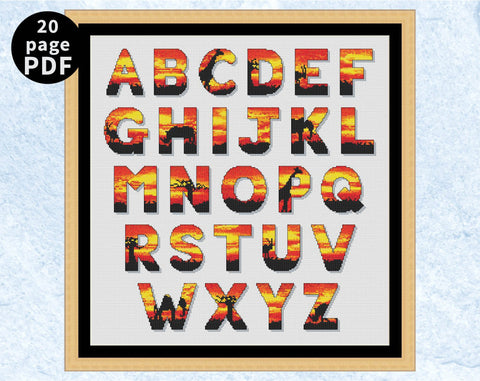 African Sunset Alphabet cross stitch pattern