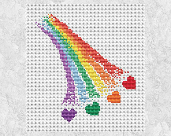 Rainbow of Hope cross stitch pattern - section of rainbow with hearts coming out of the end. This version has no text and is shown without a frame.