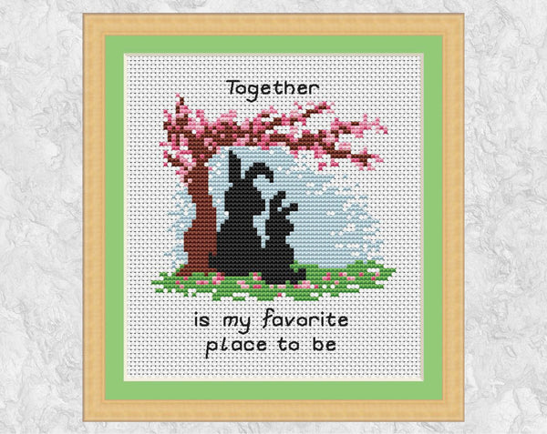 Together is my Favourite Place to Be cross stitch pattern - in frame - US spelling