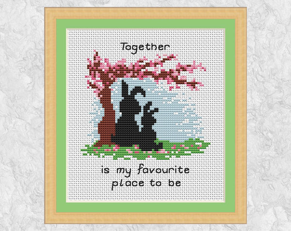 Together is my Favourite Place to Be cross stitch pattern - in frame - UK spelling