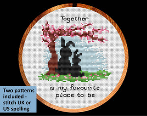 Together is my Favourite Place to Be cross stitch pattern - in hoop - UK spelling