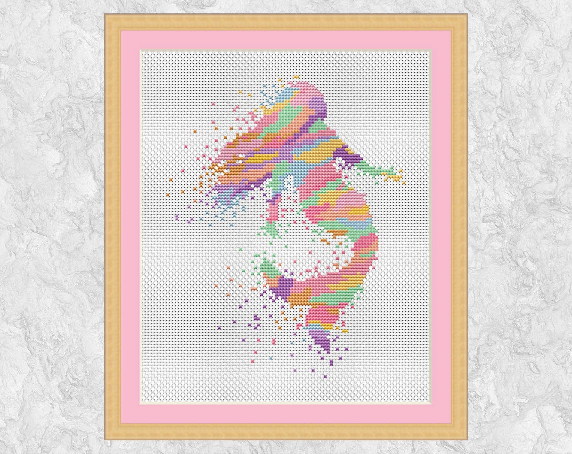 Watercolour Mermaid cross stitch pattern (pastel colours) - with frame