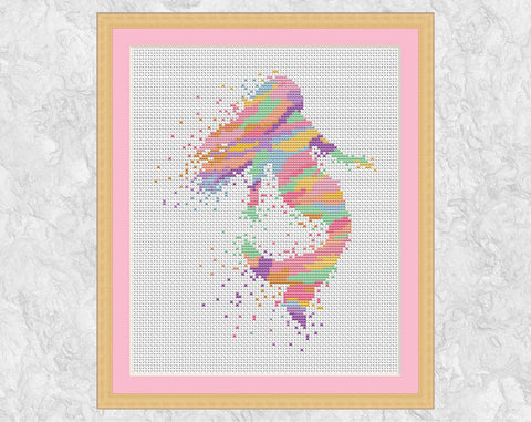 Watercolour Mermaid cross stitch pattern (pastel colours) - with frame