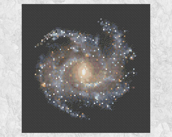 Galaxy NGC 5468 - Astronomy cross stitch pattern - without frame on black fabric