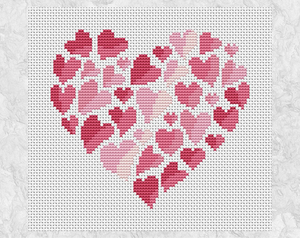 pink heart of hearts cross stitch pattern – climbing goat designs