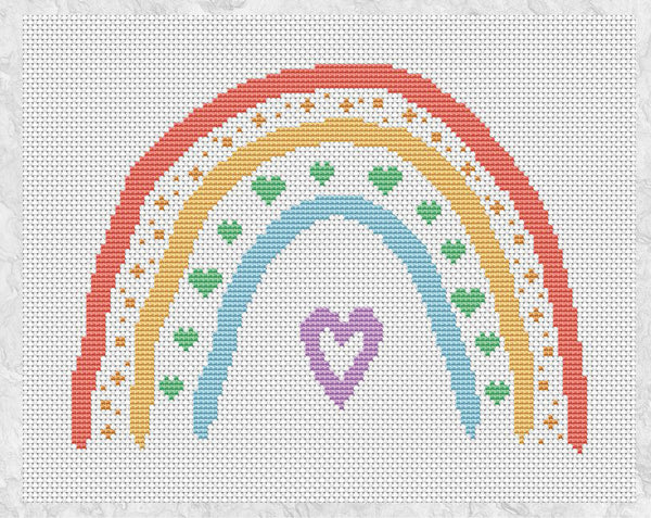 Hearts Boho Rainbow cross stitch pattern - without frame