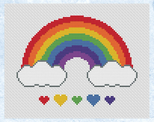 Rainbow and Hearts cross stitch pattern - without frame
