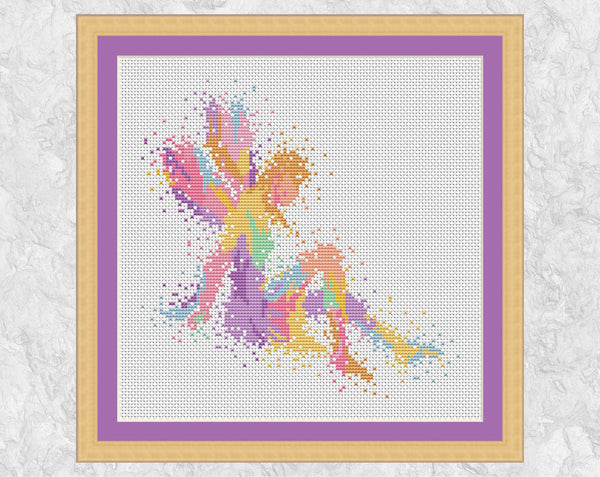 Watercolour fairy cross stitch chart in pastel colours