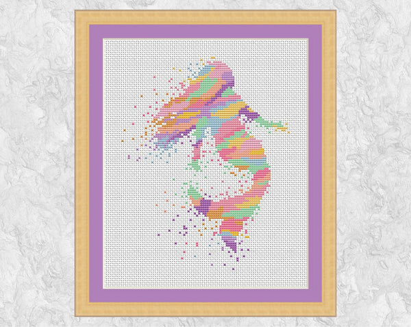 Watercolour mermaid cross stitch pattern in pastel colours