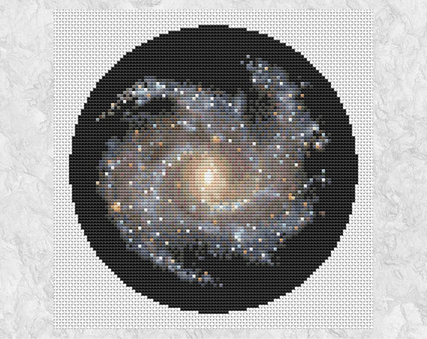 Galaxy NGC 5468 - Astronomy cross stitch pattern - without frame on white fabric