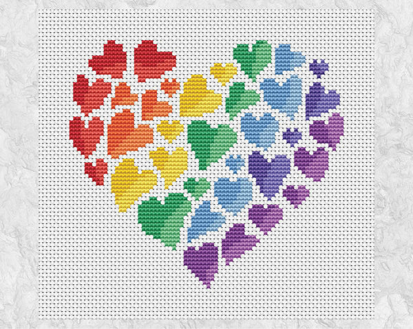 Rainbow Heart of Hearts cross stitch pattern - without frame