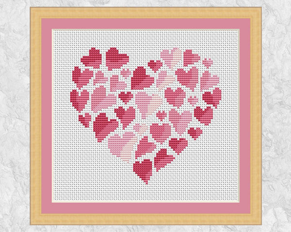 Pink Heart of Hearts cross stitch pattern - heart made up of smaller hearts