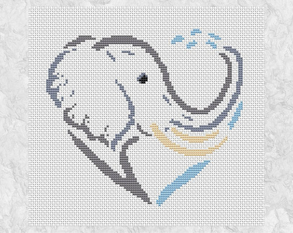 Elephant Heart cross stitch pattern - without frame