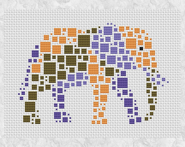 Squares Elephant cross stitch pattern - without frame