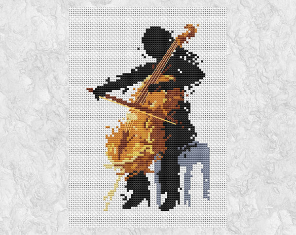 Cellist cross stitch pattern (female) - splattered paint cello player - without frame