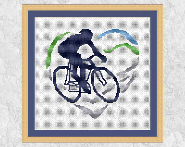 Cycling Heart cross stitch pattern - with frame
