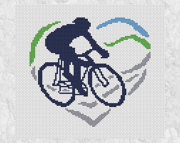 Cycling Heart cross stitch pattern - without frame