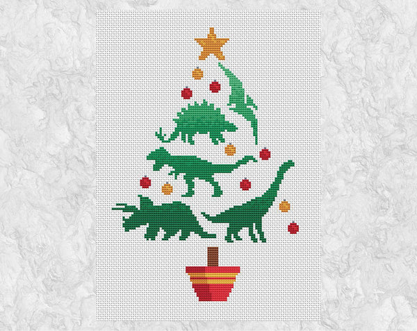Dinosaur Christmas Tree cross stitch pattern without frame
