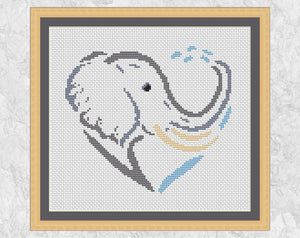 Elephant Heart cross stitch pattern - with frame