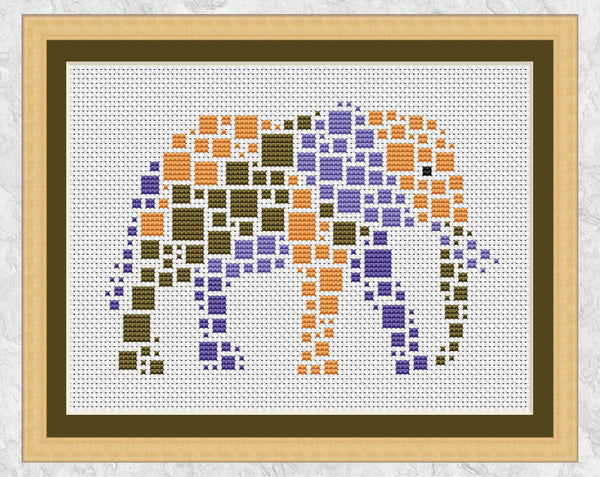 Squares Elephant cross stitch pattern - with frame