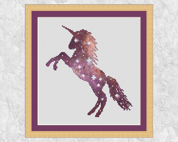 Galaxy Unicorn cross stitch pattern - with frame