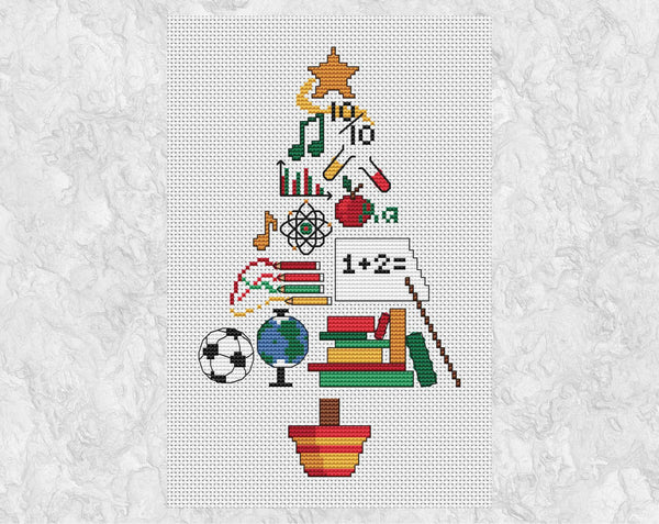 Teachers' Christmas Tree cross stitch pattern without frame