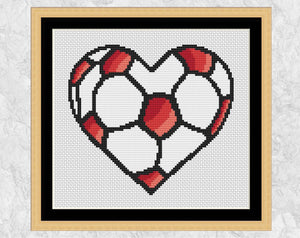 Football Heart cross stitch pattern - with frame