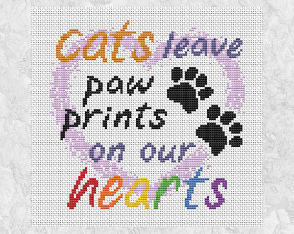 Cats Leave Paw Prints On Our Hearts cross stitch pattern without frame