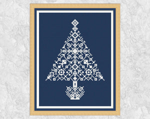 Snowflake Christmas Tree cross stitch pattern with frame