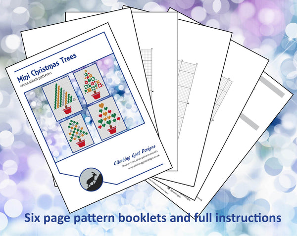 Mini Christmas Trees cross stitch patterns - set of four - image of PDF booklet