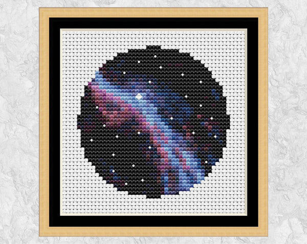 Veil Nebula - Astronomy cross stitch pattern - with frame