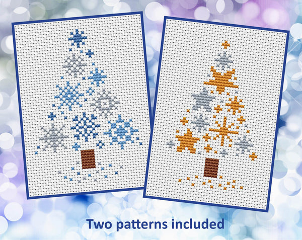 Mini Stars and Snowflakes Christmas Trees cross stitch patterns