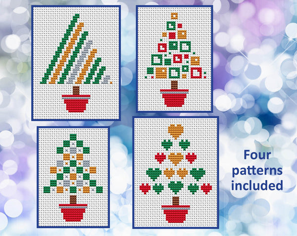 Mini Christmas Trees cross stitch patterns - set of four