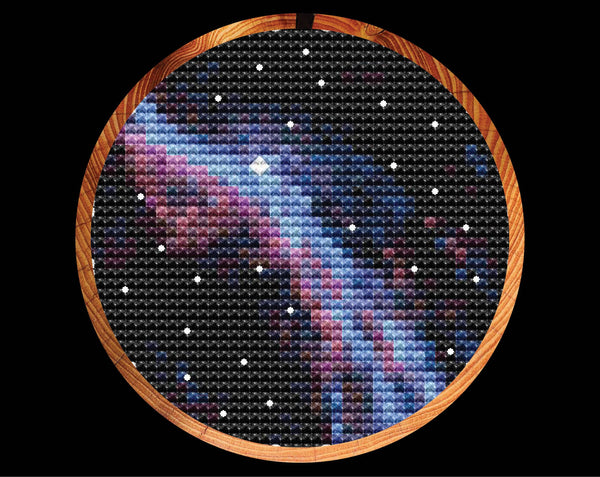 Veil Nebula - Astronomy cross stitch pattern - in hoop on black background