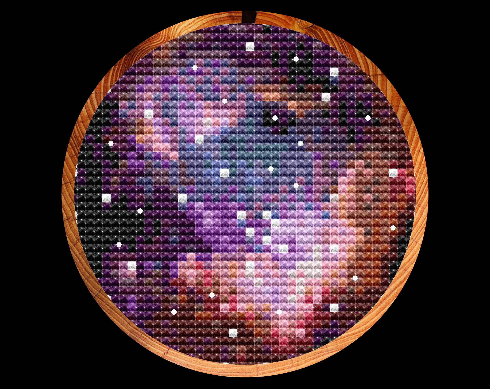 Small Magellanic Cloud cross stitch pattern - in hoop on black background