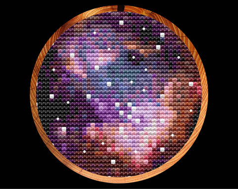 Small Magellanic Cloud cross stitch pattern - in hoop on black background