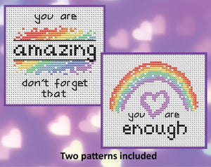 Positive Quote mini cross stitch patterns - You Are Amazing and You Are Enough