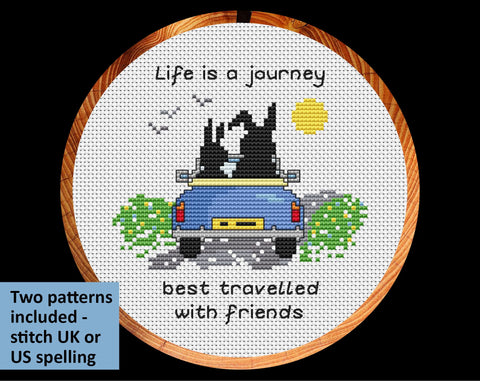 Life is a Journey cross stitch pattern in hoop - UK spelling