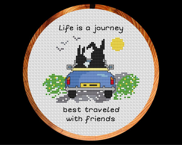 Life is a Journey cross stitch pattern in hoop - US spelling