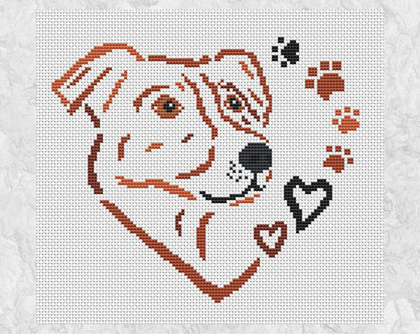 Jack Russell Terrier Heart cross stitch pattern - dog silhouette with paw prints