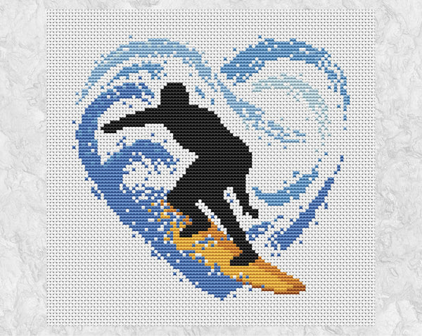 Surfer and waves cross stitch pattern