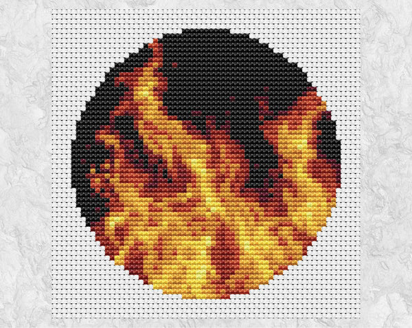 Circle of Fire cross stitch pattern - realistic frames design - shown no border