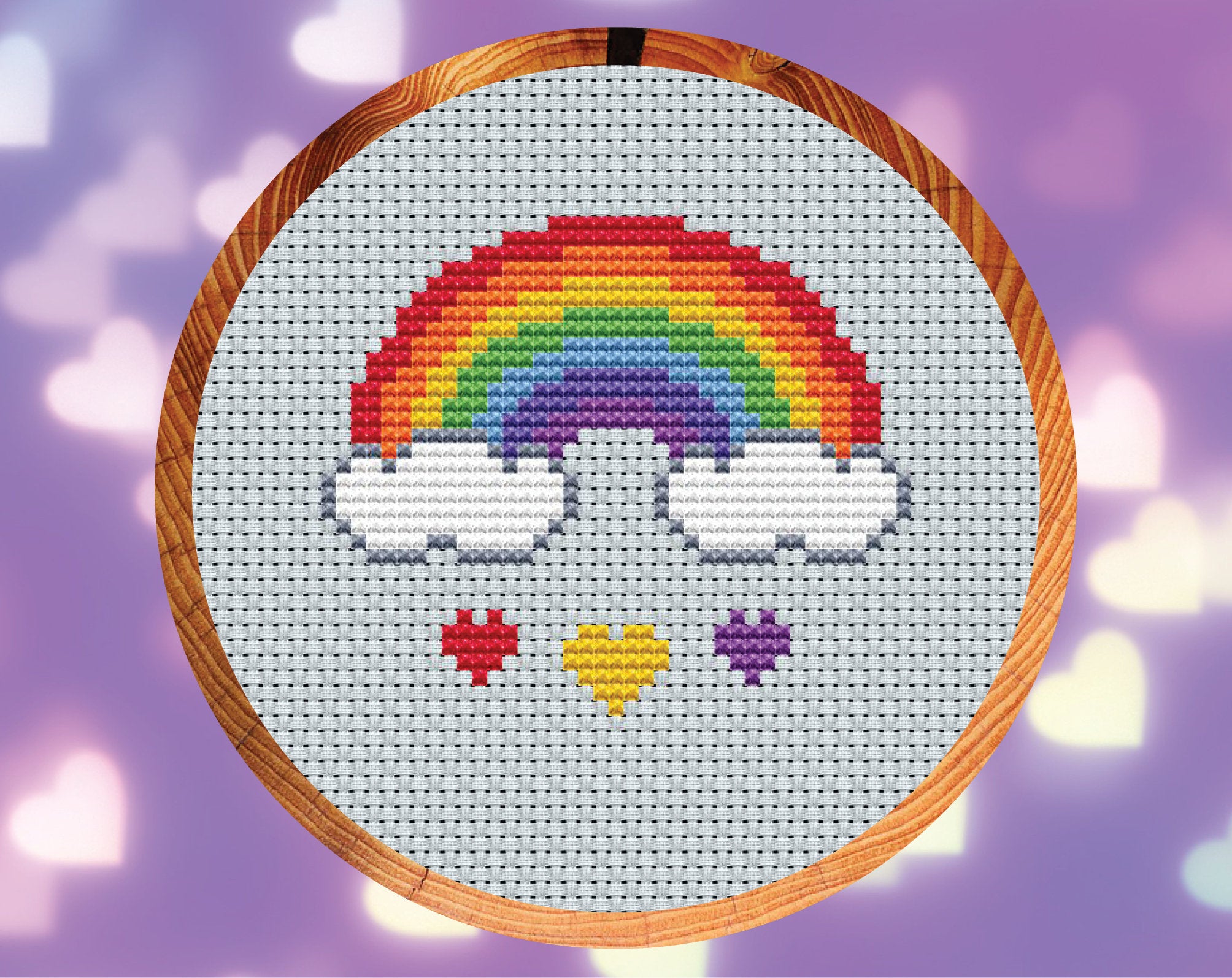 Mini Rainbow and Hearts cross stitch pattern