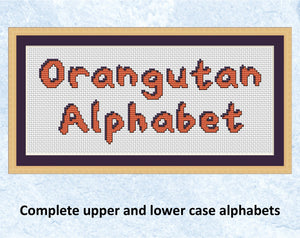 Orangutan Alphabet - complete upper and lower case cross stitch font - text showing the letters for 'Orangutan Alphabet'