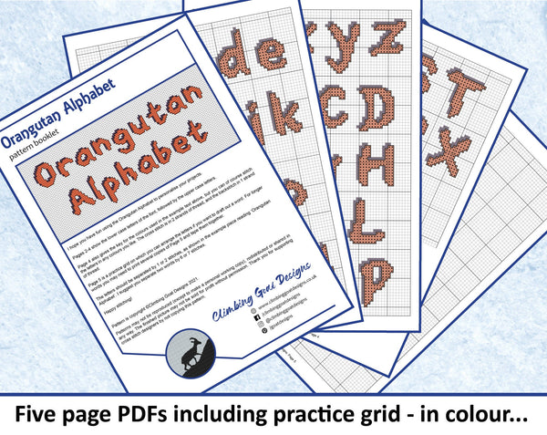 Orangutan Alphabet - complete upper and lower case cross stitch font - image of colour booklet pages