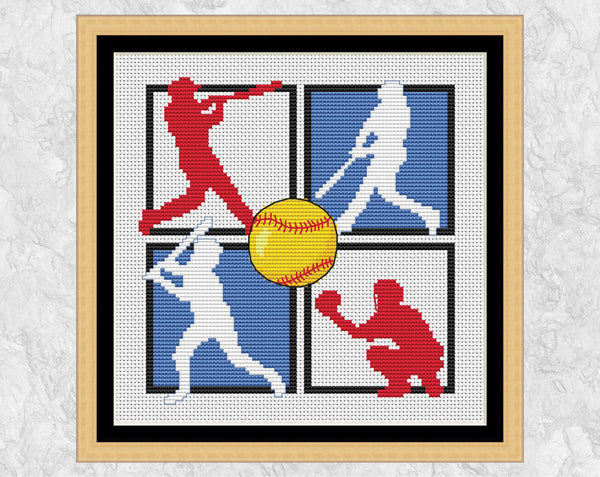 Softball Players cross stitch pattern - softballer silhouettes