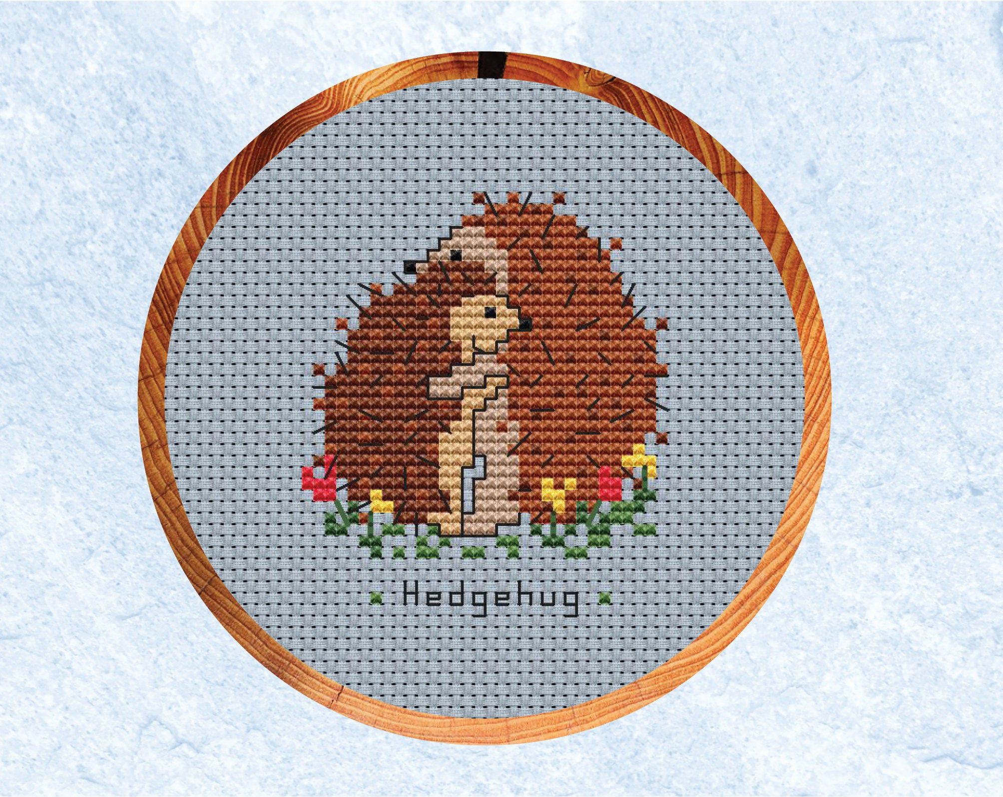 'Hedgehug' Hedgehogs cross stitch pattern - in hoop