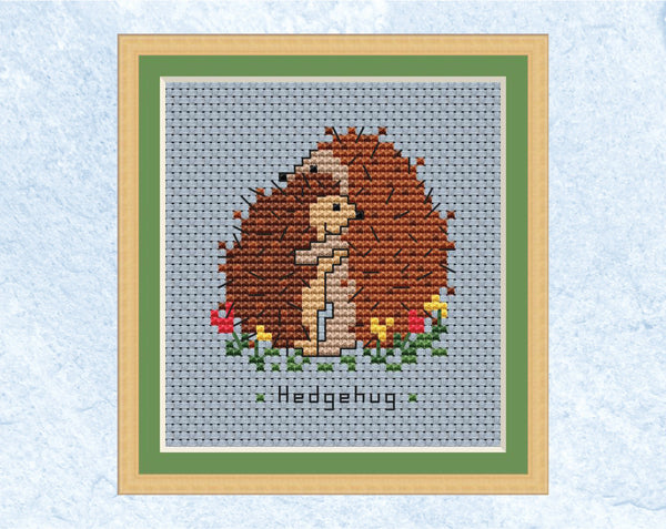 'Hedgehug' Hedgehogs cross stitch pattern - with frame
