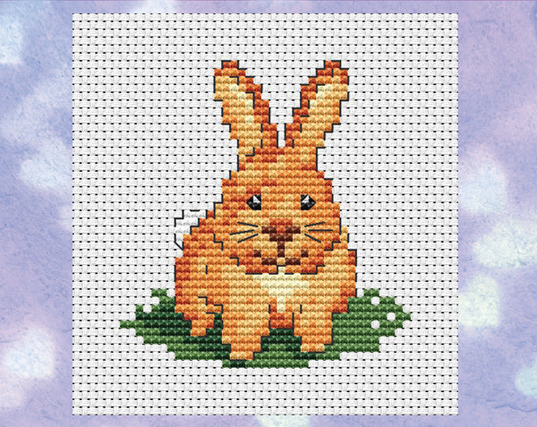 Baby Bunny Rabbit mini cross stitch pattern. Shown without frame.
