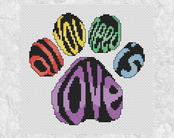 'All You Need Is Love' Paw Print cross stitch pattern - without frame